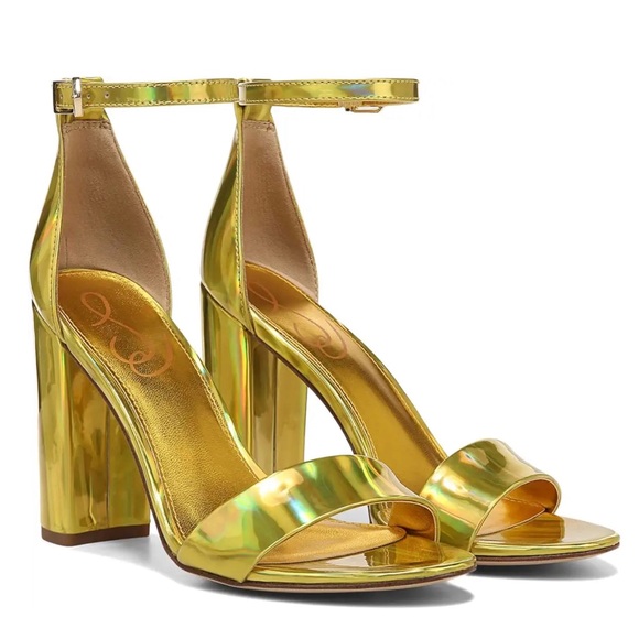 NWOT Sam Edelman Yaro Mimosa Gold Block Heel Ankle Strap Sandals Size 7.5M - Picture 1 of 16